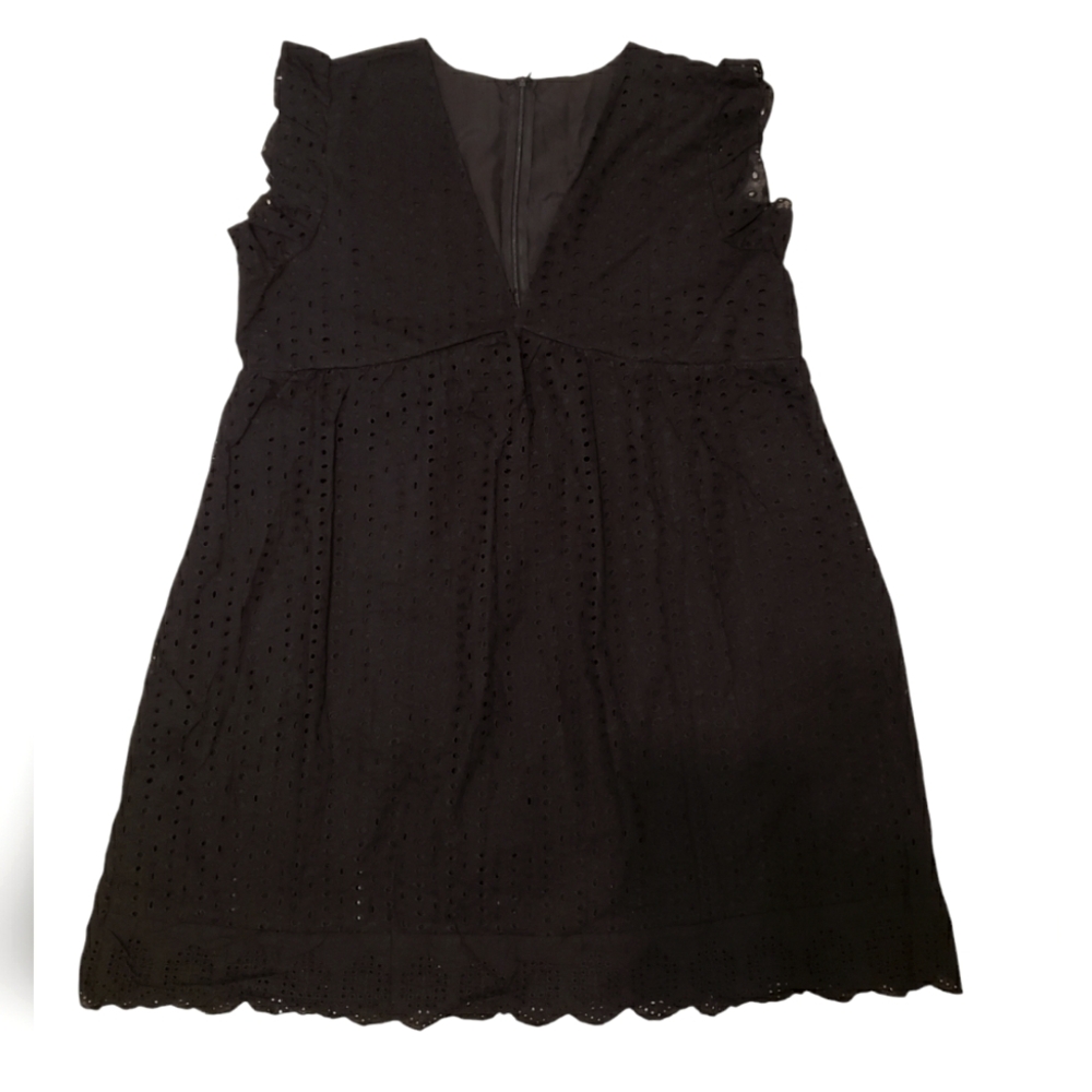 NEW Cotton black eyelet flutter cap sleeve mini dress w/ romper slip XL